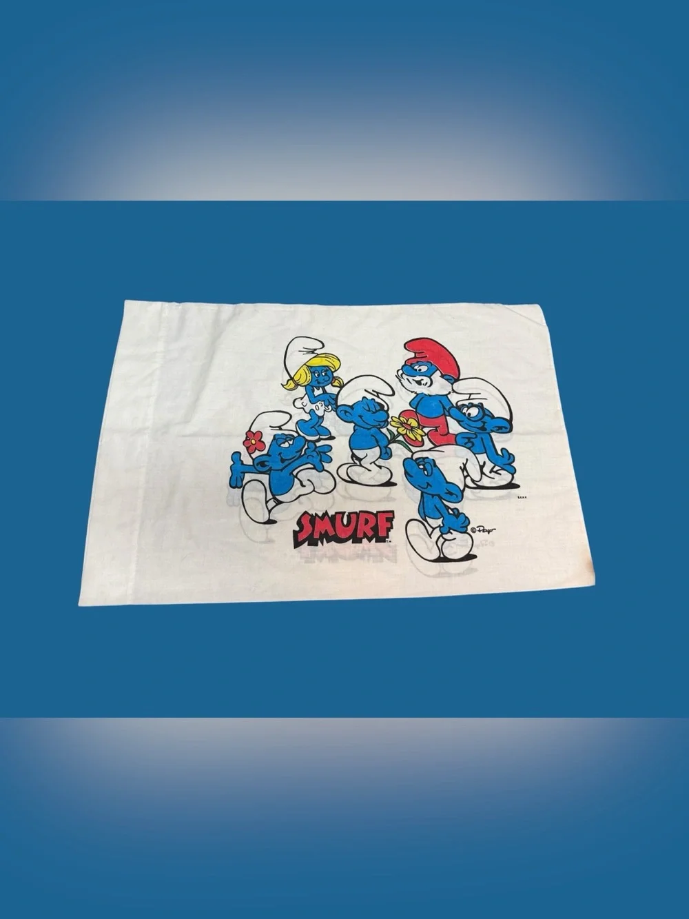 VINTAGE SMURFS PILLOWCASE LAWTEX USA MADE PEYO